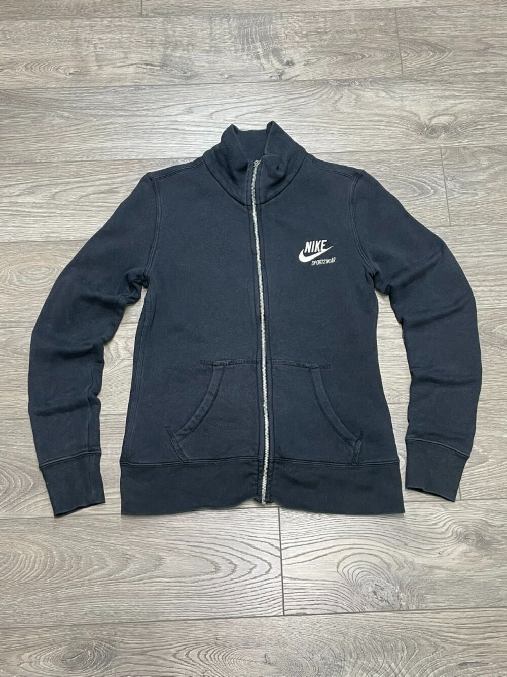 Nike Sportswear Full Zip Track Jacket Black Womens Size Small Mock Neck Sweatshi